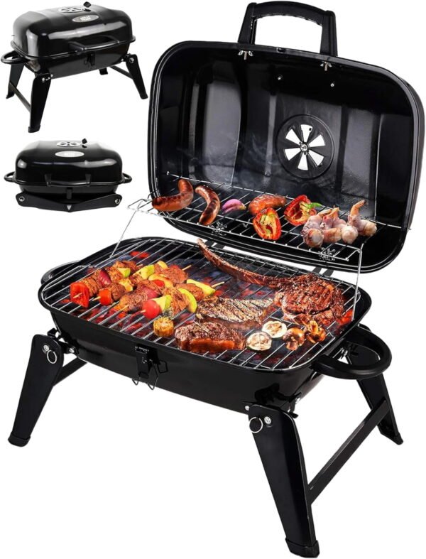 RNKR Portable Charcoal Grill, Small Table Top Charcoal Grill for Camping, Outdoor Cooking - Foldable Camping Grill for Picnics, Tailgating and Backyard Grilling