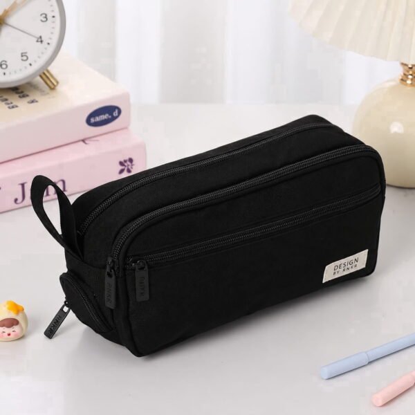 RNKR Large Capacity Pencil Case, Multi Compartment Canvas Pencil Pouch Organizer with Dual Zipper, Portable Pen Bag for School Office College Travel Supplies, Black
