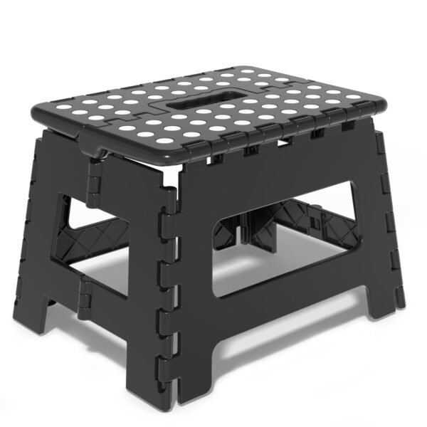 RNKR Folding Step Stool 9 Inch for Adults Holds Up to 300 lbs, Non-Slip with Portable Handle, for Bathroom, Bedroom, Kitchen, Black