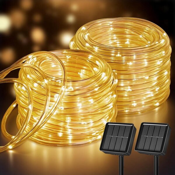 RNKR 2 Packs 66ft 200 LED String Lights, 8 Modes Fairy Lights, IP44 Waterproof Flexible Clear Tube Design, for Garden, Patio, Yard, Fence and Holiday Decor