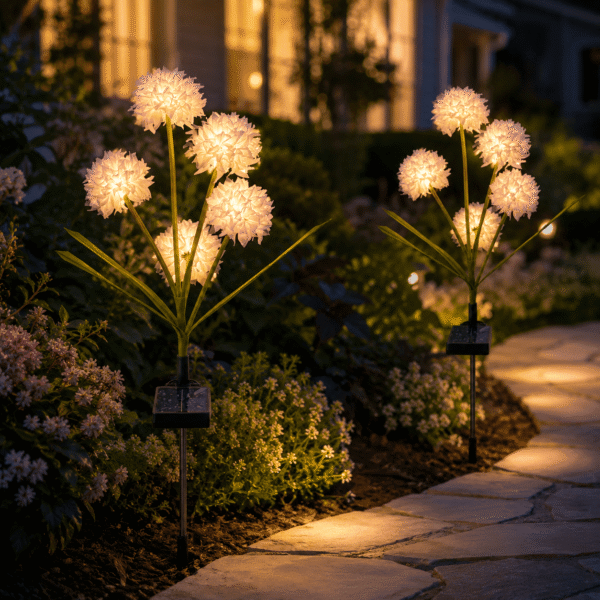 RNKR 2 Pack Solar Hydrangea Flower Lights, Warm White LED IP65 Waterproof Landscape Lighting for Yard Lawn Patio Pathway Garden Wedding Party Decor