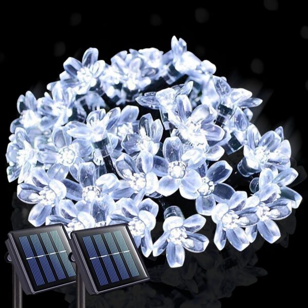 TiokMc Solar Fairy Blossom Flower String Lights, 22.96ft 50 LED, Cool White, Outdoor Decorative Lights for Garden, Patio, Lawn, Christmas - 1 Pack