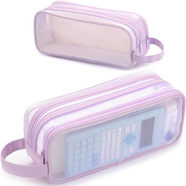 RNKR Mesh Pencil Pouch Clear Large Capacity Pencil Case with Zipper, Aesthetic Pen Bag Organizer for School, College, Office, Soft