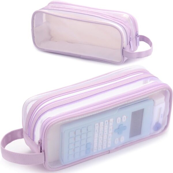 RNKR Mesh Pencil Pouch Clear Large Capacity Pencil Case with Zipper, Aesthetic Pen Bag Organizer for School, College, Office, Soft