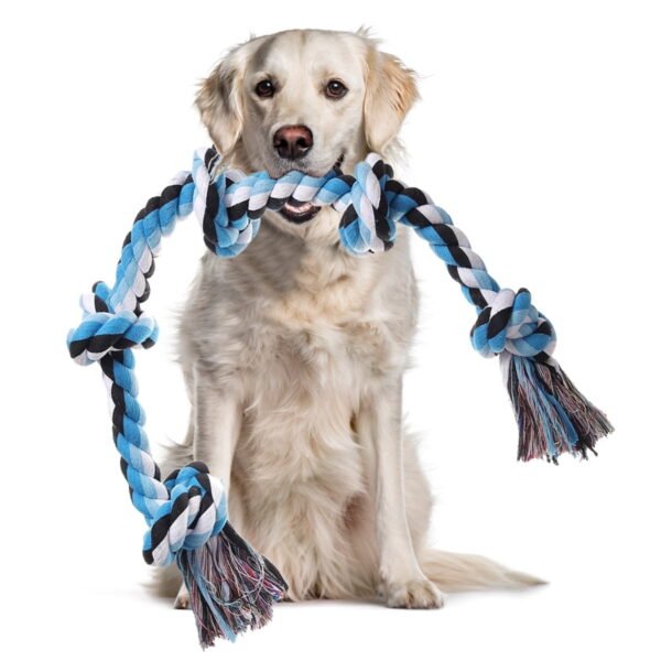 TiokMc Tough Dog Chew Toy with 5 Knots, Indestructible Cotton Rope, Tug of War Toy for Large/Medium Dogs, Durable Teeth Cleaning Toy, 3FT