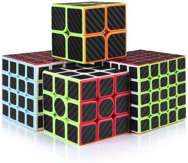 TiokMc Speed Cube Set, Carbon Fiber 2x2 3x3 4x4 5x5 Magic Cube Bundle Pack, Smooth Stickered Puzzle Toys for Kids and Adults, Brain Teaser Gift