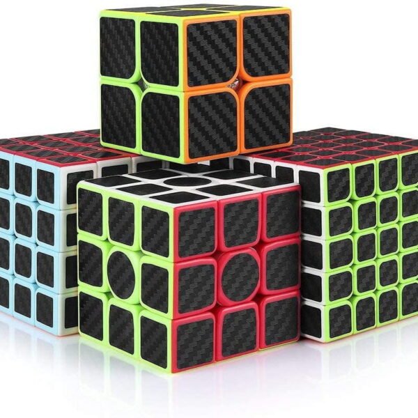 TiokMc Speed Cube Set, Carbon Fiber 2x2 3x3 4x4 5x5 Magic Cube Bundle Pack, Smooth Stickered Puzzle Toys for Kids and Adults, Brain Teaser Gift