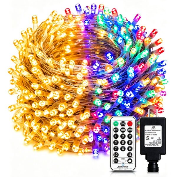 RNKR 66FT 200 LED Christmas Tree Lights, Bright Warm White to Multicolor Outdoor Christmas String Lights for House, Fairy Lights with 8 Modes, Waterproof & Durable Indoor Outdoor Decor