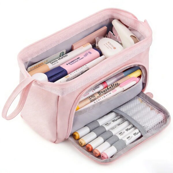 RNKR Pencil Case, Large Capacity Pencil Pouch Handheld Pen Bag for Teens and Adults, School Supplies, Pink