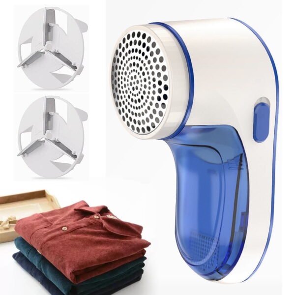 TiokMc Electric Lint Remover, USB Rechargeable Fabric Shaver for Clothes, Cordless Sweater Defuzzer with 3 Stainless Steel Blades, Portable Bobble & Fuzz Remover, Blue