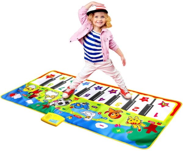 TiokMc Portable Musical Piano Mat for Kids - 8 Animal Sounds, 8 Piano Keys, Educational Dance Toy, 53x23 in