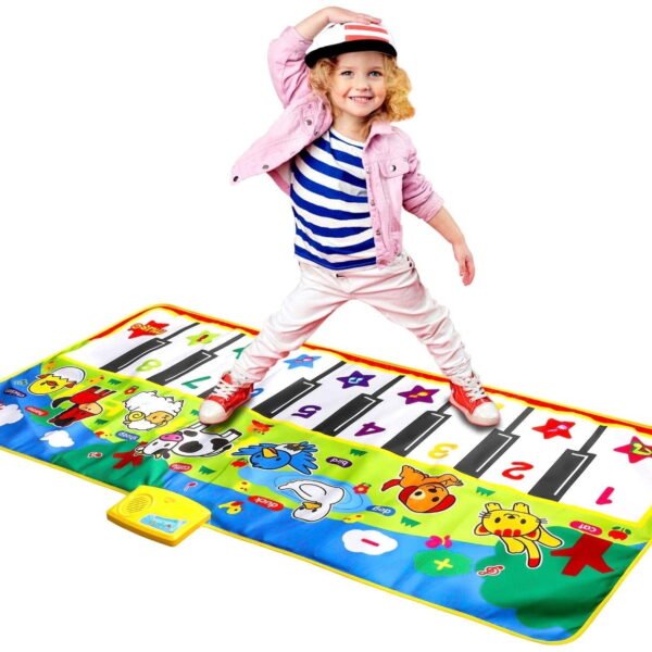 TiokMc Portable Musical Piano Mat for Kids - 8 Animal Sounds, 8 Piano Keys, Educational Dance Toy, 53x23 in