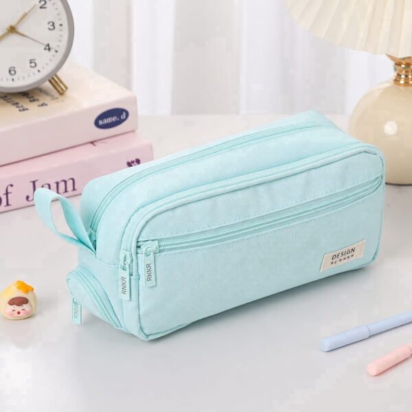 RNKR Large Capacity Pencil Case, Multi Compartment Canvas with Dual Zipper, Portable Pen Bag for School Office College Travel