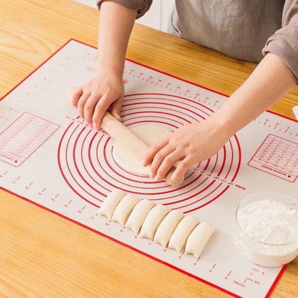 TiokMc Large Silicone Pastry Mat 16 x 24 Inches, Non-Slip Baking & Dough Rolling Mat with Measurement Guide, Oven, Microwave, Freezer Safe, Red