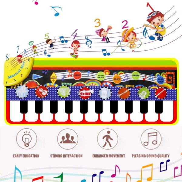 TiokMc Interactive Piano Play Mat for Kids - 10-Key Touch Keyboard with 8 Musical Instruments, Educational Music Toy for Toddlers and Baby