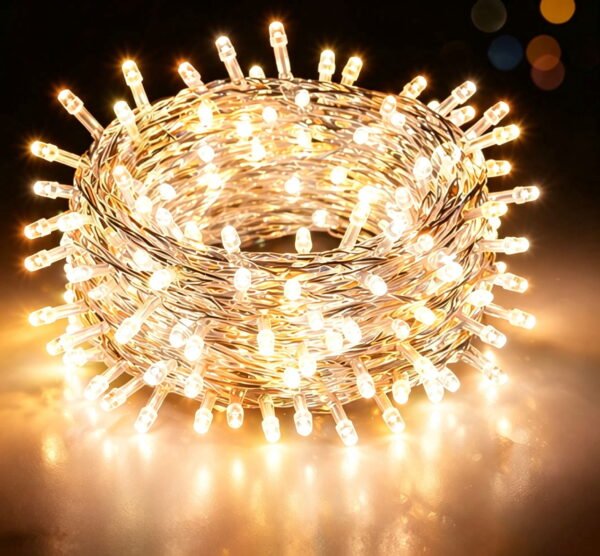 RNKR 66Ft 200LED Warm White Christmas Lights Plug in,8 Modes Connectable String Light Classroom Lights Indoor Outdoor for Halloween Christmas Tree Bedroom Garden Decor (Clear Wire)