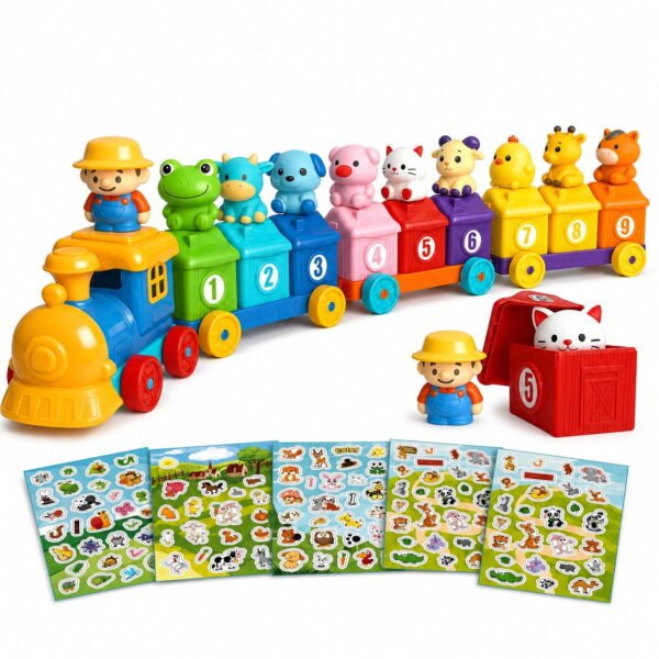 RNKR Montessori Animal Train Toy for Toddlers, Number Matching Learning Train with Farm Animals & Sorting toys for Kids Ages 3+