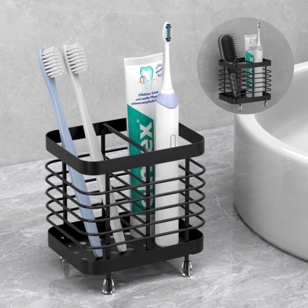 RNKR Toothbrush Holders for Bathroom, Stainless Steel Electric Toothbrush Holder Wall Mounted, Bathroom Organizer Essentials, 2 Slots, Black