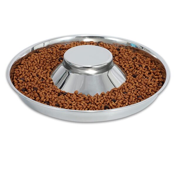 TiokMc Stainless Steel Puppy Bowl - Small Size (10.23") for Small Dogs & Cats - Raised Slow Feed, Easy to Clean