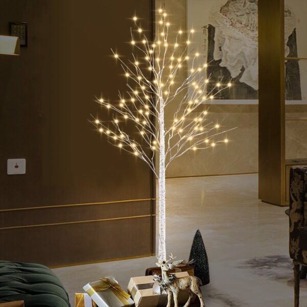 Rirool Artificial Birch Tree Light 6ft 440LED 8 Flashing Modes Remote Dimmable Lighted Trees Warm White (Remote, Base and Plug Included)