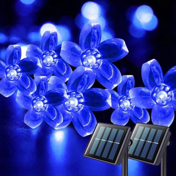 TiokMc Solar-Powered Fairy Blossom Flower String Lights, 22.96ft 50 LED, Blue, Outdoor Garden, Patio, Lawn, Christmas Decoration - 2 Pack
