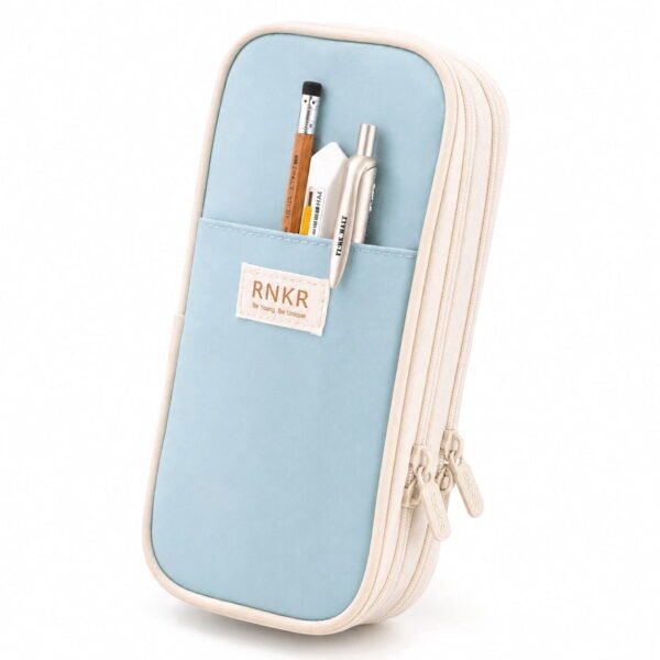 RNKR Large Capacity Pencil Case, 2 Compartment Pouch Pen Bag for Adults Teen College, Zipper Pouch Office Supplies Stationery, Blue