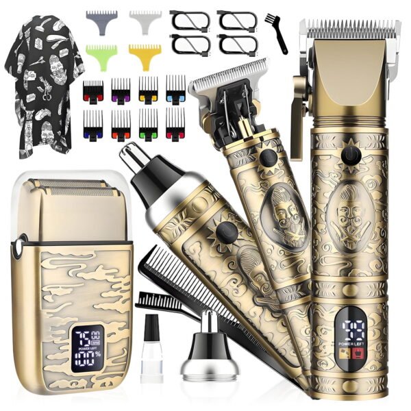 RNKR 9-in-1 Beard Trimmer for Men w/ T-Blade, Foil Shaver, 12 Combs, LCD, USB-C, Travel Case - Cordless Grooming Kit