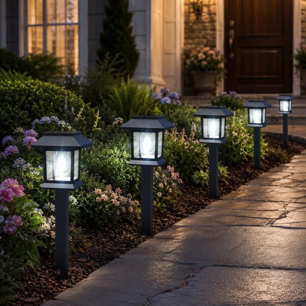 RNKR 12 Pack Solar Pathway Lights, 6000K Cool White LED Landscape Lights, IP44 Waterproof Auto On/Off for Walkway, Yard, Patio, Driveway, Lawn, Path