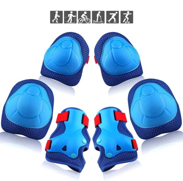 KNEEPAD-6P-BLUERED-HM TiokMc Kids/Youth Protective Gear Set, Knee Pads, Elbow Pads & Wrist Guards for Roller Skates, BMX Bike, Skateboard, Inline Skating, Scooter, and Outdoor Sports, (Ages 2-10)