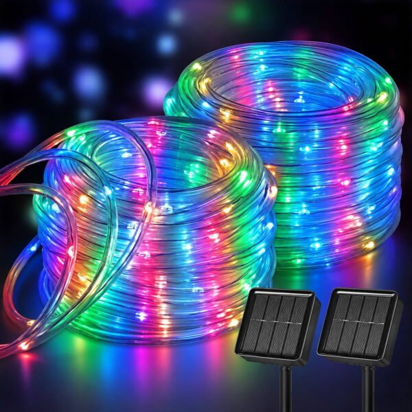 RNKR 2 Packs 66ft 200 LED String Lights, 8 Modes Fairy Lights, IP44 Waterproof Flexible Clear Tube Design, for Garden, Patio, Yard, Fence and Holiday Decor