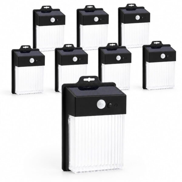 RNKR 8 packs Outdoor Solar Lamp Motion Sensor Wall Lamp Waterproof LED Solar Fence Lights for Patio, Garden, Yard, Porch, Deck, Garage, Cool White