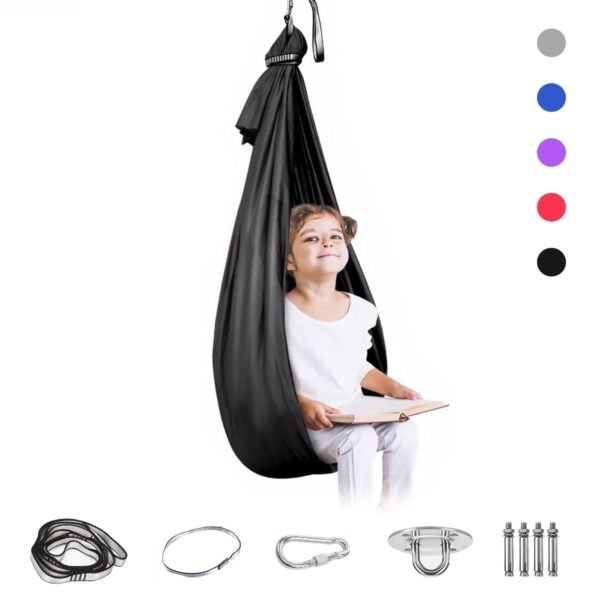 Rnkr Sensory Therapy Hammock Swing for Kids, Indoor & Outdoor Autism ADHD Sensory Processing Disorder Cocoon Swing with Hardware, Black