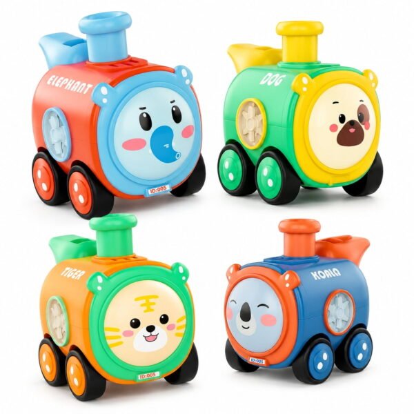 RNKR 4 Pack Press to Go Toy Cars with Whistle, Colorful Push and Learning Toy with Cute Animal Design for 1-3 Years Old Boys Girls