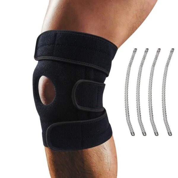 TiokMc Knee Brace Support, Adjustable Neoprene Compression Sleeve with Side Stabilizers, Open Patella Knee Wrap for Sports, ACL MCL Meniscus Support, Black