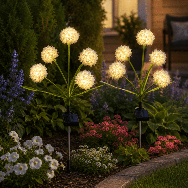 RNKR 2 Pack Solar Hydrangea Flower Lights, Warm White LED IP65 Waterproof Landscape Lighting for Yard Lawn Patio Pathway Garden Wedding Party Decor