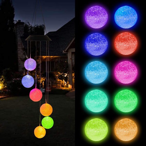 TiokMc Solar Crystal Ball Wind Chimes - Color Changing LED Outdoor Hanging Patio Light
