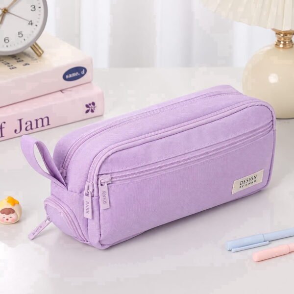 RNKR Large Capacity Pencil Case, Multi Compartment Canvas with Dual Zipper, Portable Pen Bag for School Office College Travel