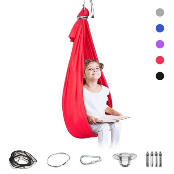 Rnkr Sensory Therapy Hammock Swing for Kids, Indoor & Outdoor Autism ADHD Sensory Processing Disorder Cocoon Swing with Hardware, Red