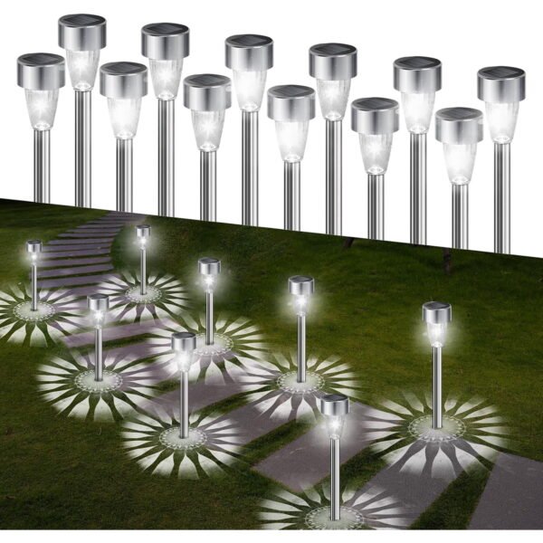 RNKR Solar Outdoor Waterproof Lights, LED Garden Pathway Lamp for Yard, Patio, Driveway Landscape Lighting (12 pack)
