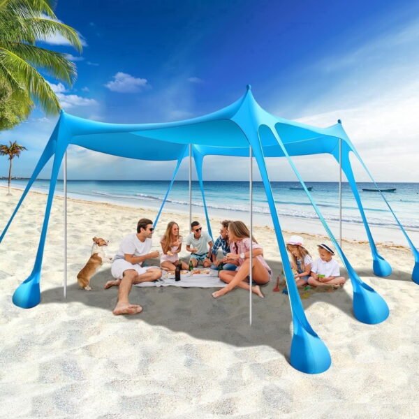 RNKR Beach Tent, Sun Shade UPF50+ Protection with 8 Sandbags 4 Stability Poles, Outdoor Beach Shade Canopy for Beach, Camping, Fishing