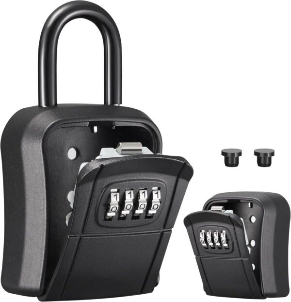 PASSWORD-03-BLACK-HM RNKR Key Lock Box, Portable Combination Lockbox Wall-Mounted Key Storage Box for House Keys, Resettable Code Safe Security Lock Box for Home, Office, Apartment Spare Key Storage (1 Pack, Silver)