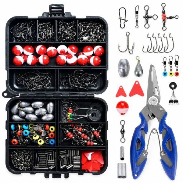 drilldown (1) RNKR 264 PCS Fishing Accessories Kit with Tackle Box, Complete Fishing Tackle Set with Hooks, Swivels, Snaps, Sinkers, Floats, Jig Hooks & Fishing Pliers for Anglers