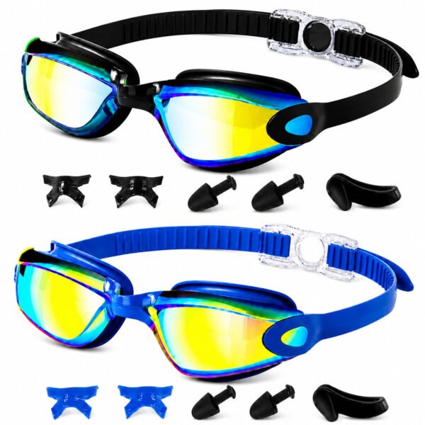 RNKR 2 Pack Swimming Goggles, Anti-Fog Waterproof Swim Glasses with UV Protection, HD Clear Lens, Soft Silicone Seal and Adjustable Strap for Youth Adults